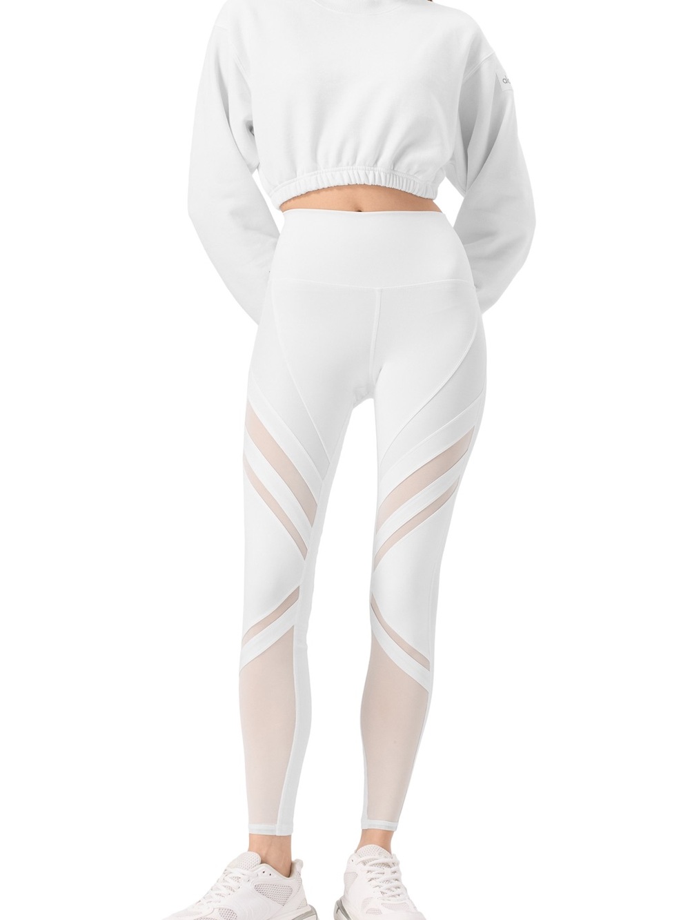ALO Yoga Epic White High-Rise Mesh Stripe Cutout Leggings M